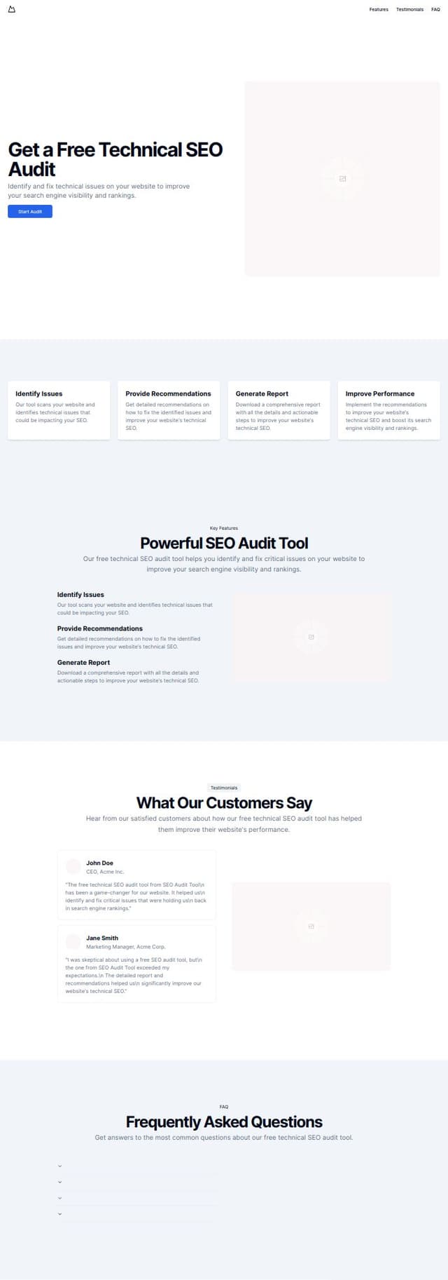 Thumbnail for prompt: A landing page for a free technical SEO audit tool