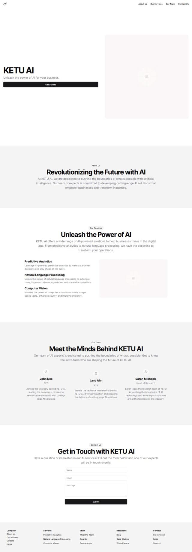 Thumbnail for prompt: A landing page for ai company named KETU AI , add all essential pages to it