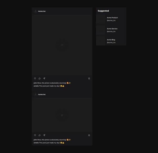 Thumbnail for prompt: create instagram like front page (left side post )(right side show suggestion) two div
