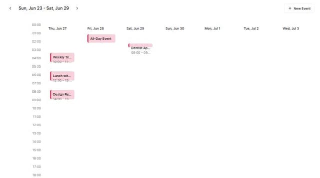 Thumbnail for prompt: all-day events should be on a header below the date. the 0:00 hours should be y-aligned after that header