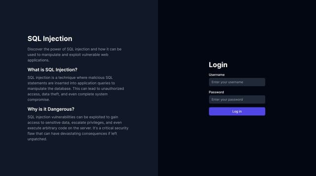 make asql injection page which has login left side text of sql ...