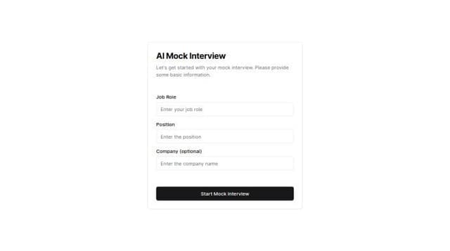 Thumbnail for prompt: create a AI Job/ interview Mock test chat bot where the first screen will have basic questions like Job role , Position , Componey (if any) . and then a button to start the mock interview