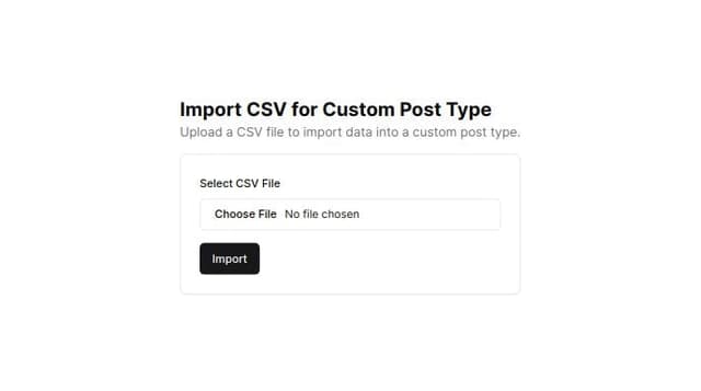 Thumbnail for prompt: Simple page for a WordPress website to import a CSV for a custom post type.
