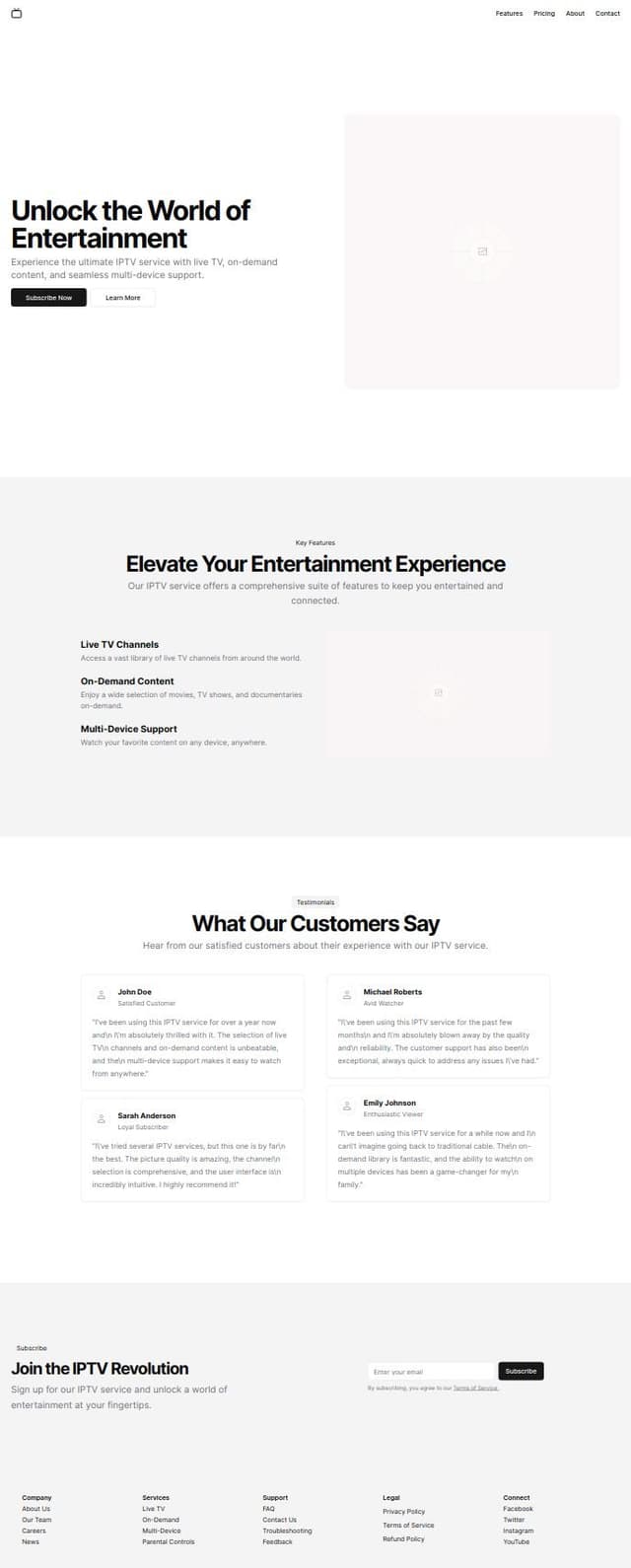 Thumbnail for prompt: Landing page for IPTV