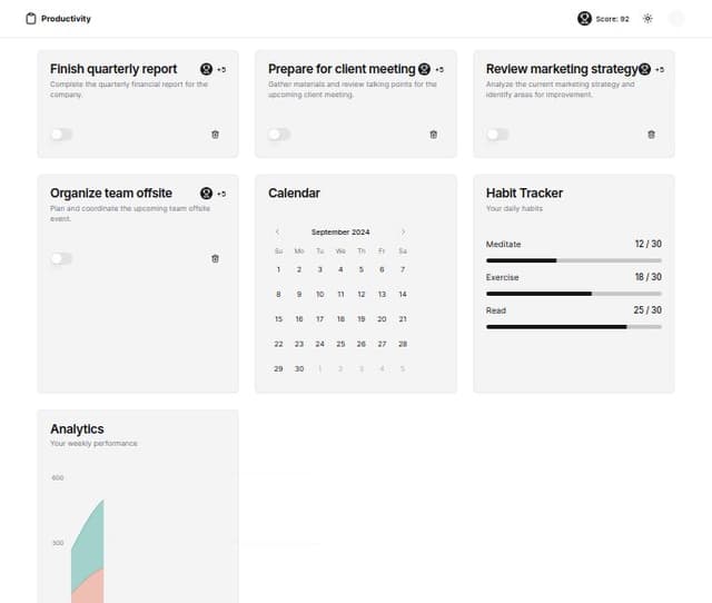 Thumbnail for prompt: fix calender and remove kanban and rewrite layout and add habit tracker and chart analytics
