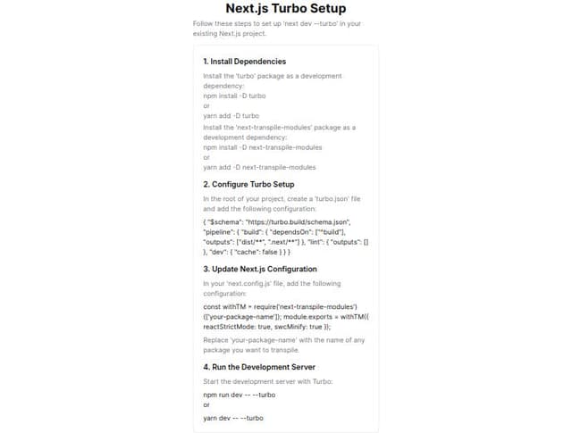 Thumbnail for prompt: how to setup "next dev --turbo" in a existing next js project?
