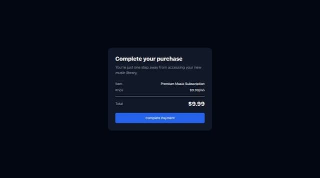 Thumbnail for prompt: succeful payment page for music platform, dark themed and slick, very brave, 