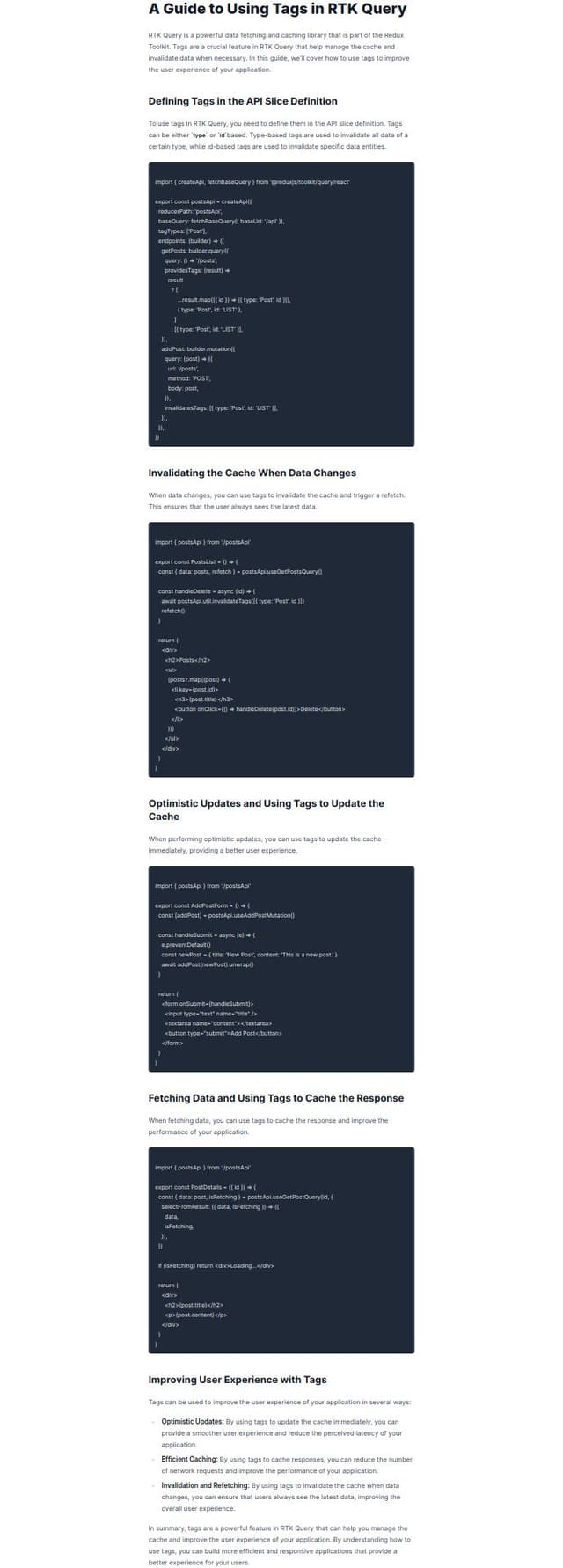 Thumbnail for prompt: How do I use tags in Rtk Query 