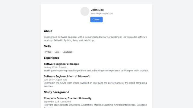 Thumbnail for prompt: Add the following sections:
- Study backgrounds (i.e. university, faculty, degree name, courses)
- Competencies (5 hard skills and 5 soft skills)
- Motivation (text area)