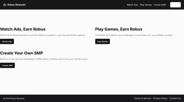 Thumbnail for prompt: Create a site that gives money in the game Roblox, which is Robux, in exchange for watching an advertisement or playing a game, and create a SMP place.