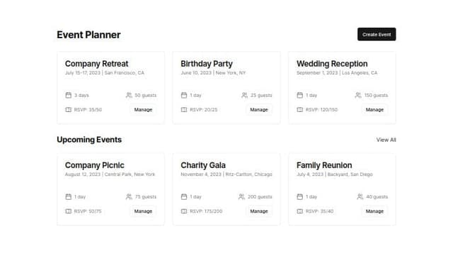 Thumbnail for prompt: ### **Project Overview**

An event planning app that allows users to easily organize and manage personal or professional events. The app will assist in event creation, guest list management, invitations, tracking RSVPs, and more. The goal is to make event planning efficient and user-friendly.

### **Target Audience**

- Individuals organizing personal events (weddings, birthdays, parties).
- Professionals organizing corporate events (conferences, meetings, workshops).

### **Key Features and Functionalities**

### 1. **User Accounts & Profiles**

- **Sign Up/Sign In**: Users should be able to sign up using email or social media (e.g., Google, Facebook).
- **User Profile**: Personal information such as name, email, and photo. Users can also set preferences for event types they organize frequently.

### 2. **Event Creation**

- **Create Event**: Users can create an event by filling out details like:
    - Event name- Date and time
- Location (with Google Maps integration)
- Event type (w