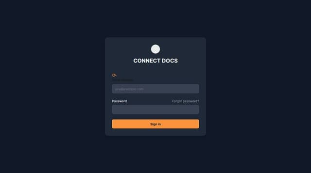 Thumbnail for prompt: Use the code format <div class="min-h-screen flex flex-col items-center justify-center bg-gray-900">
  <div class="w-full max-w-md p-8 space-y-8 bg-gray-800 rounded-xl shadow-lg">
    <div class="flex flex-col items-center">
      <span class="relative flex h-10 w-10 shrink-0 overflow-hidden rounded-full mb-4">
        <img
          class="aspect-square h-full w-full"
          alt="Connect Docs Logo"
          src="/placeholder.svg?height=100&amp;width=100"
        />
      </span>
      <h2 class="text-2xl font-bold text-gray-50">CONNECT DOCS</h2>
    </div>
    <div class="space-y-6">
      <div class="space-y-2">
        <svg
          xmlns="http://www.w3.org/2000/svg"
          width="24"
          height="24"
          viewBox="0 0 24 24"
          fill="none"
          stroke="currentColor"
          stroke-width="2"
          stroke-linecap="round"
          stroke-linejoin="round"
          class="h-6 w-6 text-orange-400"
        >
          <circle cx="7.5" cy="15.5" r="5.5