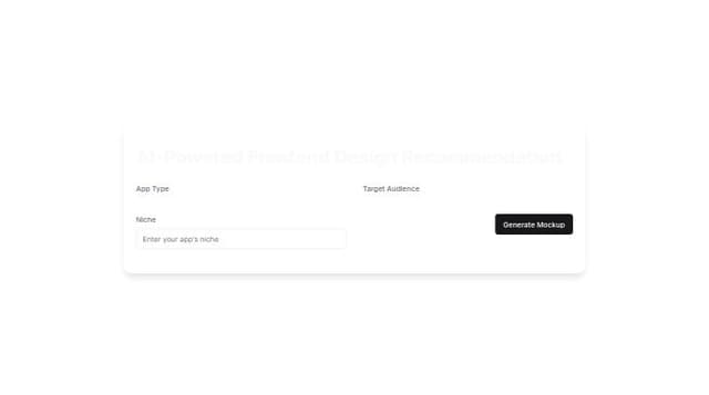 Thumbnail for prompt: AI-Enhanced Frontend Design "Design a UI for an AI system that recommends the best frontend design based on user demographics and psychology. The interface should allow users to input app type, target audience, and niche, then generate a UI mockup. Include sections for color schemes, layouts, and design elements."