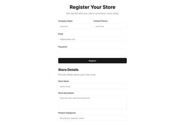Thumbnail for prompt: ecommerce registration form for a company setting up a new store