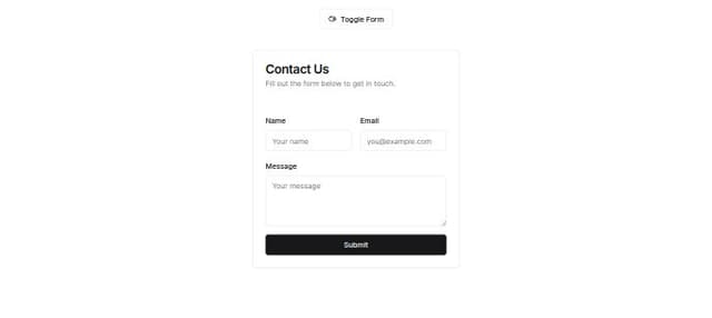 Thumbnail for prompt: The toggle button has a fixed position and on click makes appear and disappear a form accordingly, with a fadin fadeout effect. Make sure the button is on top of the form. The form card is just a little bigger than the button and does not occupy all the window space.