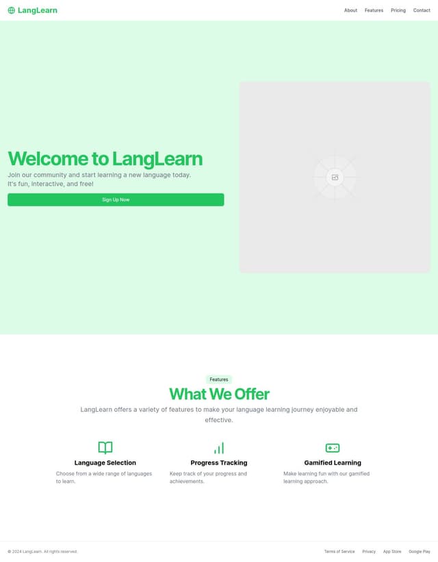Thumbnail for prompt: make a duolingo like landing page using react and tailwindcss