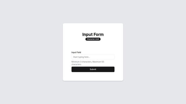 Thumbnail for prompt: an input form with a label and a character limit, plus minimum characters, and placeholder