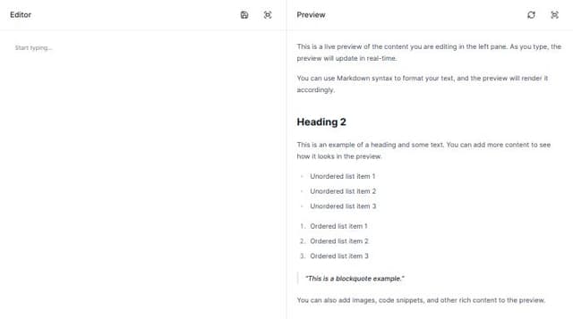 Thumbnail for prompt: full page editor and preview side by side 
