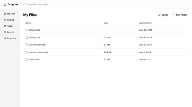 Thumbnail for prompt: A dropbox user interface clone using shadcn