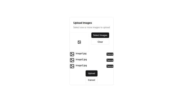Thumbnail for prompt: create multiple image upload component with progress bar using nextjs and shadcn