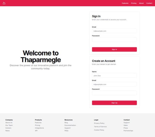Thumbnail for prompt: an landing page , for Thaparmegle , with login and signup form , make the button blue , give styling like apple company