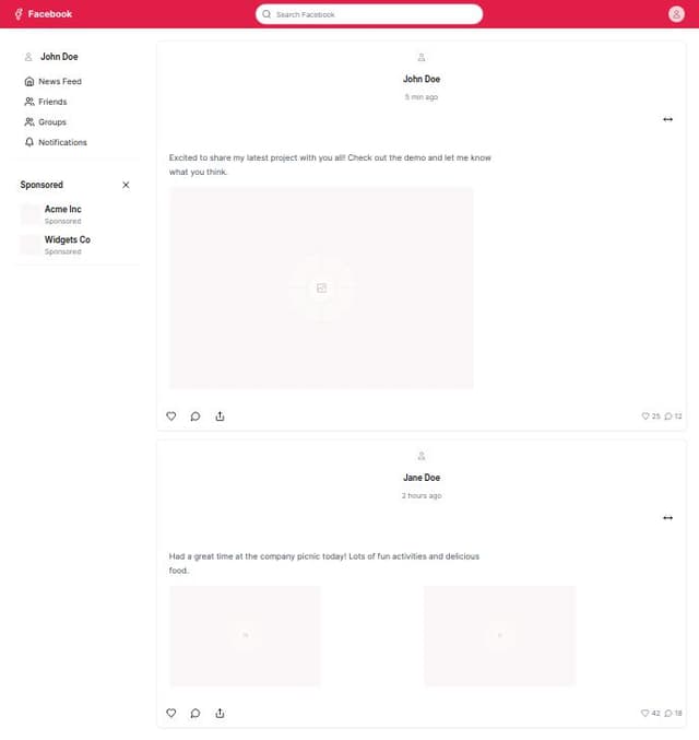 Thumbnail for prompt: Facebook ui design