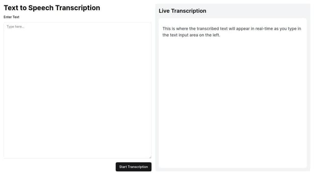 Thumbnail for prompt: A real time text-to-speech transcription SaaS app, which displays the output on the right hand side