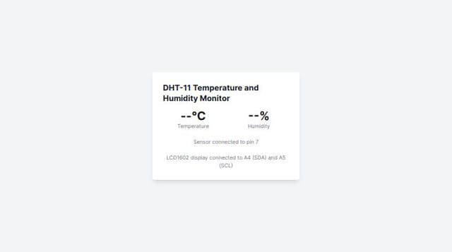 Thumbnail for prompt: //* How to use the DHT-11 sensor with Arduino
//   Temperature and humidity sensor and
//   I2C LCD1602
 //  SDA --> A4
 //  SCL --> A5

//Libraries
#include <DHT.h>;
//I2C LCD:
#include <LiquidCrystal_I2C.h>
#include <Wire.h>

LiquidCrystal_I2C lcd(0x27,16,2); // set the LCD address to 0x27 for a 16 chars and 2 line display
  
//Constants
#define DHTPIN 7     // what pin we're connected to
#define DHTTYPE DHT11   // DHT 11
DHT dht(DHTPIN, DHTTYPE); //// Initialize DHT sensor for normal 16mhz Arduino

//Variables
//int chk;
int h;  //Stores humidity value
int t; //Stores temperature value

void setup()
{
    Serial.begin(9600);
    Serial.println("Temperature and Humidity Sensor Test");
    dht.begin();
    lcd.init(); //initialize the lcd
    lcd.backlight(); //open the backlight
}

void loop()
{
    //Read data and store it to variables h (humidity) and t (temperature)
    // Reading temperature or humidity takes about 250 milliseconds!
    h = dht.readHumidity();
    t = dht.readTem