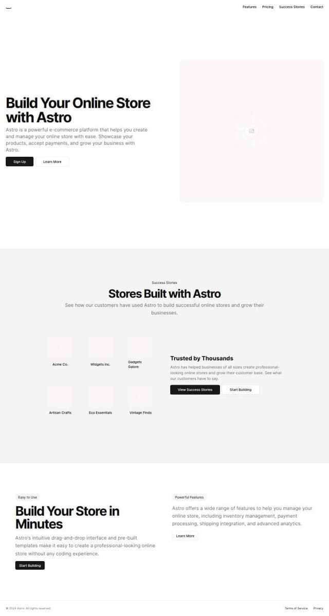 Thumbnail for prompt: landing page for ecommerce (build stores) platform, in astro theme