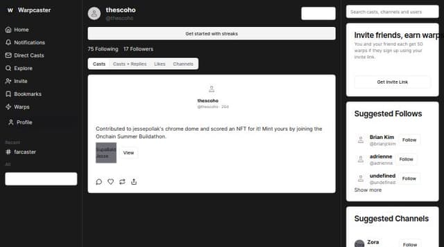 Thumbnail for prompt: Warpcaster profile page