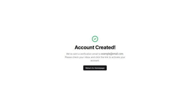 Thumbnail for prompt: success page after sign up inform user to sending email with verification email