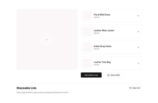 Thumbnail for prompt: I want to create a website in which , influencers can come and submit their product link from amazon , later on there will be page for each outfit , and each outfit will be having things added by influencer , each outfit page has sharable link , and when user comes , they can select either by whole outfit or select products to buy and later on after pressing checkout , they will be shown redirect to amazon cart button , this outfit page will have a first image as whole outfit , uploaded by influencer and below that each product will be shown