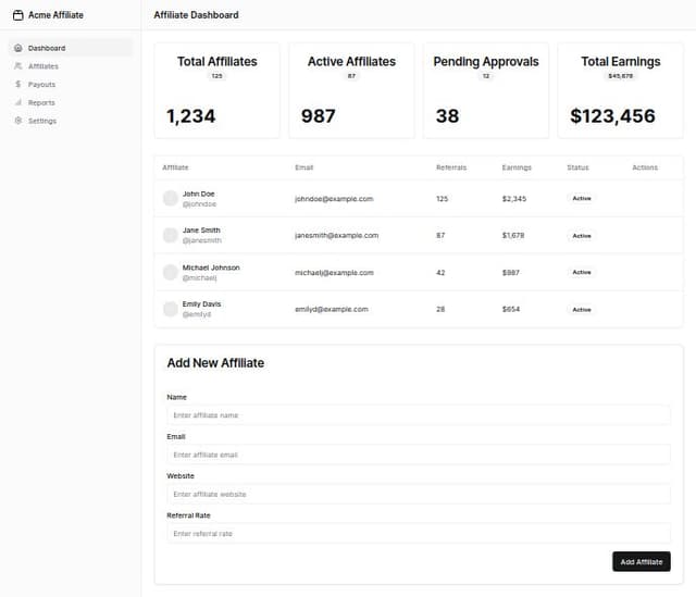 Thumbnail for prompt: affilate system dashboard