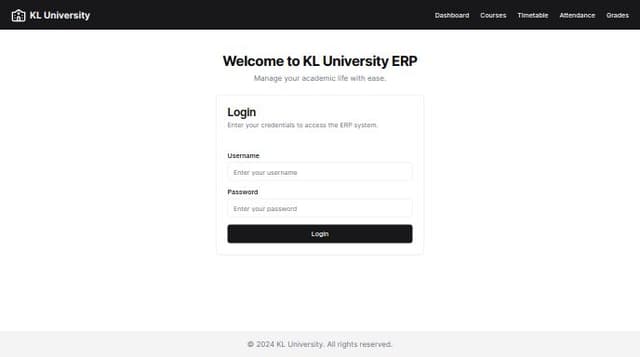 Thumbnail for prompt: create a home page form for erp of kl university with header and navigation and many more requider