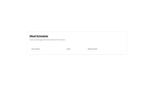 Thumbnail for prompt: - A table to view meal choices for every user
- Columns: User Name, Date, Meal Choice
\
