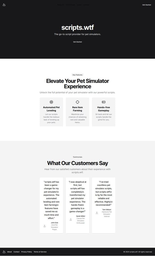 Thumbnail for prompt: make me a homepage for scripts.wtf, your go to script provider for pet simulator