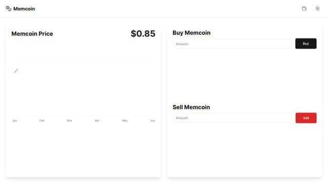 Thumbnail for prompt: Memcoin trading interface with price chart, buy and sell. Simple and straightforward and fun to use