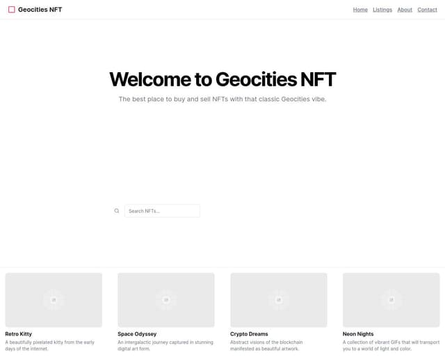 Thumbnail for prompt: generate a geocities style nft marketplace page