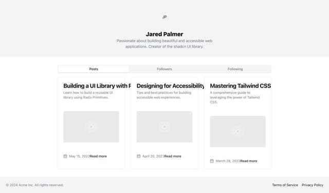 Thumbnail for prompt: Generate User Profile Page View using shadcn ui and tailwind css