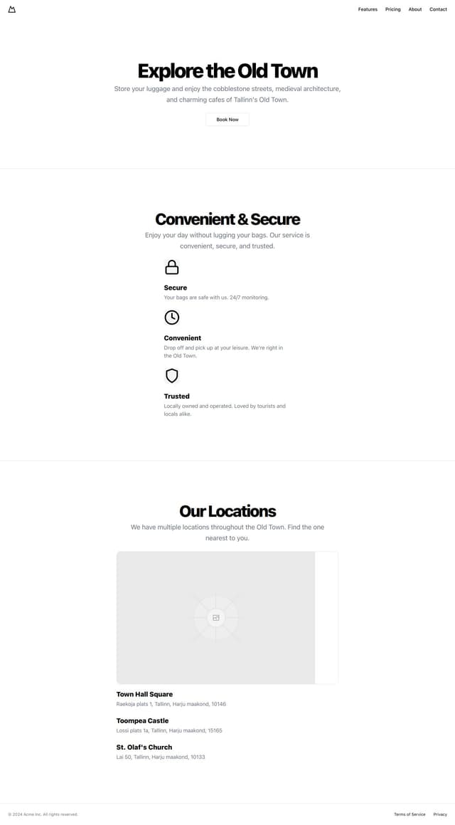 Thumbnail for prompt: Design a website for a luggage storage service located in the Old Town of Tallinn. The website should have a historical yet modern aesthetic that reflects the architectural charm of the area. 