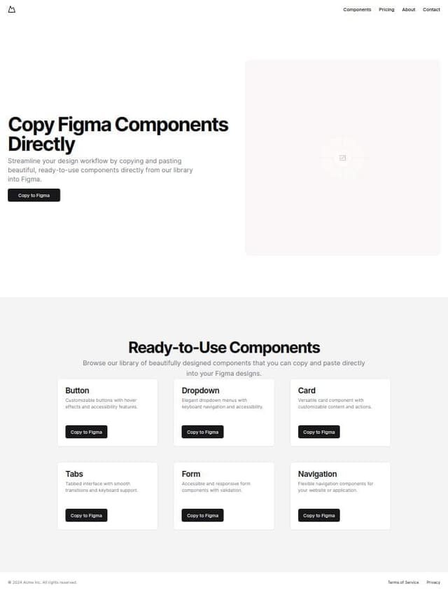 Thumbnail for prompt: generate a landing page for a website where any figma user can copy and paste components from this website to figma directly, 