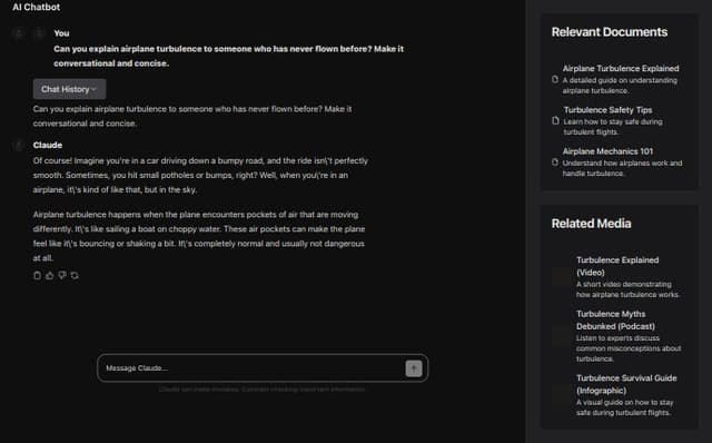 Thumbnail for prompt: add a collapsible sidebar on the left that will contain history of independent chat threads.  Keep all the other elements on the page