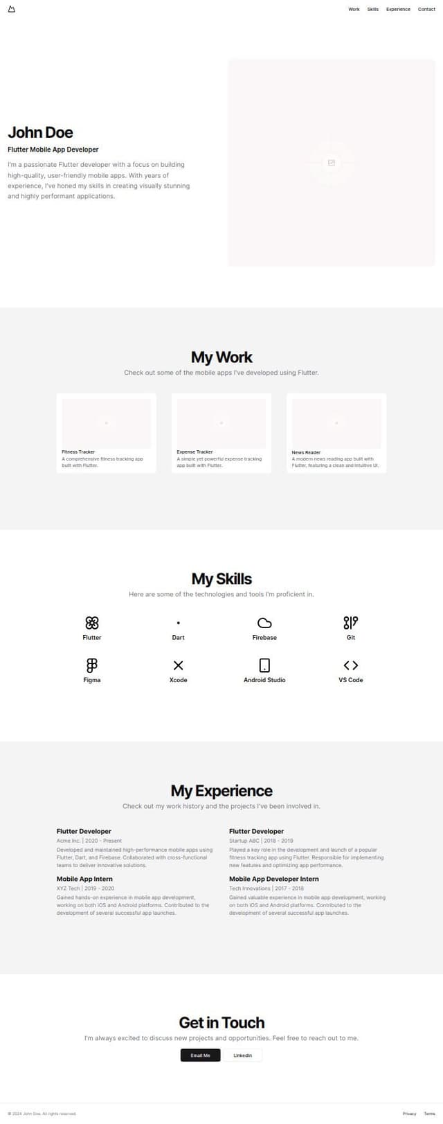 Thumbnail for prompt: I'm Flutter Mobile App Developer  i want portfolio with modren look