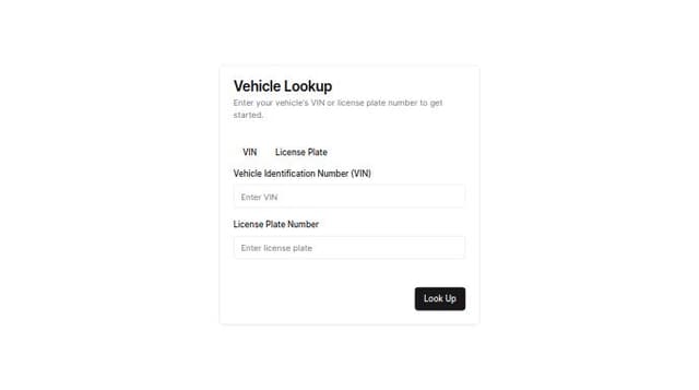 Thumbnail for prompt: select VIN or plate number UI form