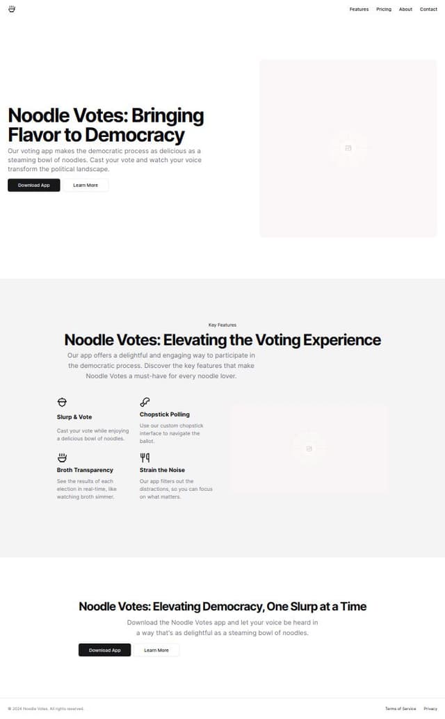 Thumbnail for prompt: A landing page for a voting app with a noodle theme