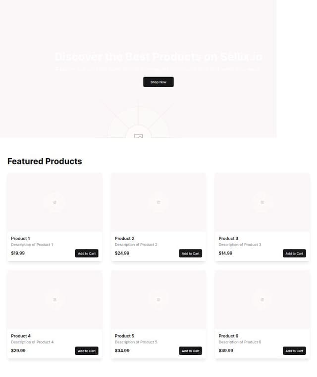 Thumbnail for prompt: Sellix.io design shop blurry darky banner font ecommerce site with nice hoverable cards shadows, full mockup of sellix.io mysellix.