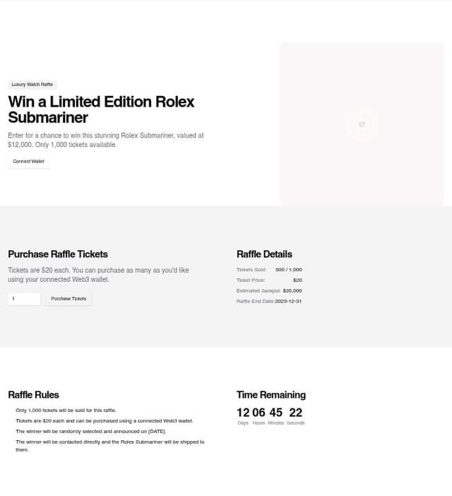 Make a raffle page of a watch raffle website with web3 integrations to ...