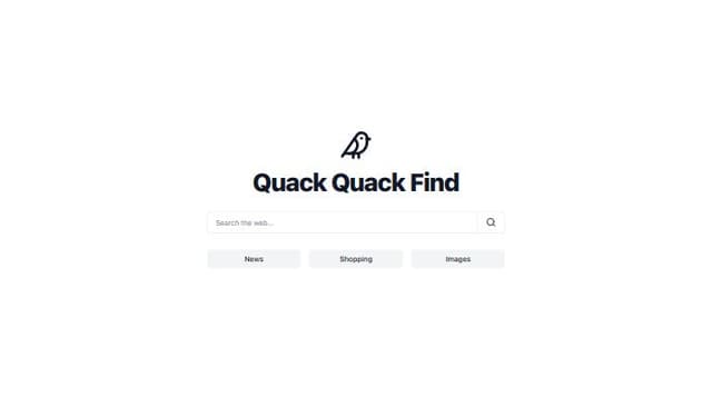 Thumbnail for prompt: create a home page for a search engine called "Quack Quack Find "