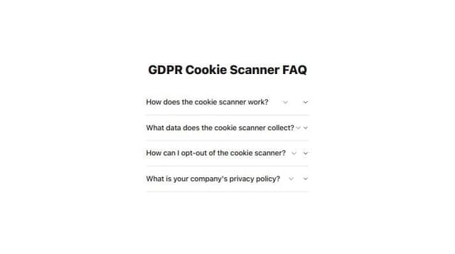 Thumbnail for prompt: Create an accordion FAQ page for a gdpr cookie scanner