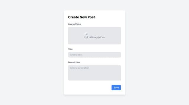 Thumbnail for prompt: Create Post Page which have flied of the Image/vedio and title and decription 